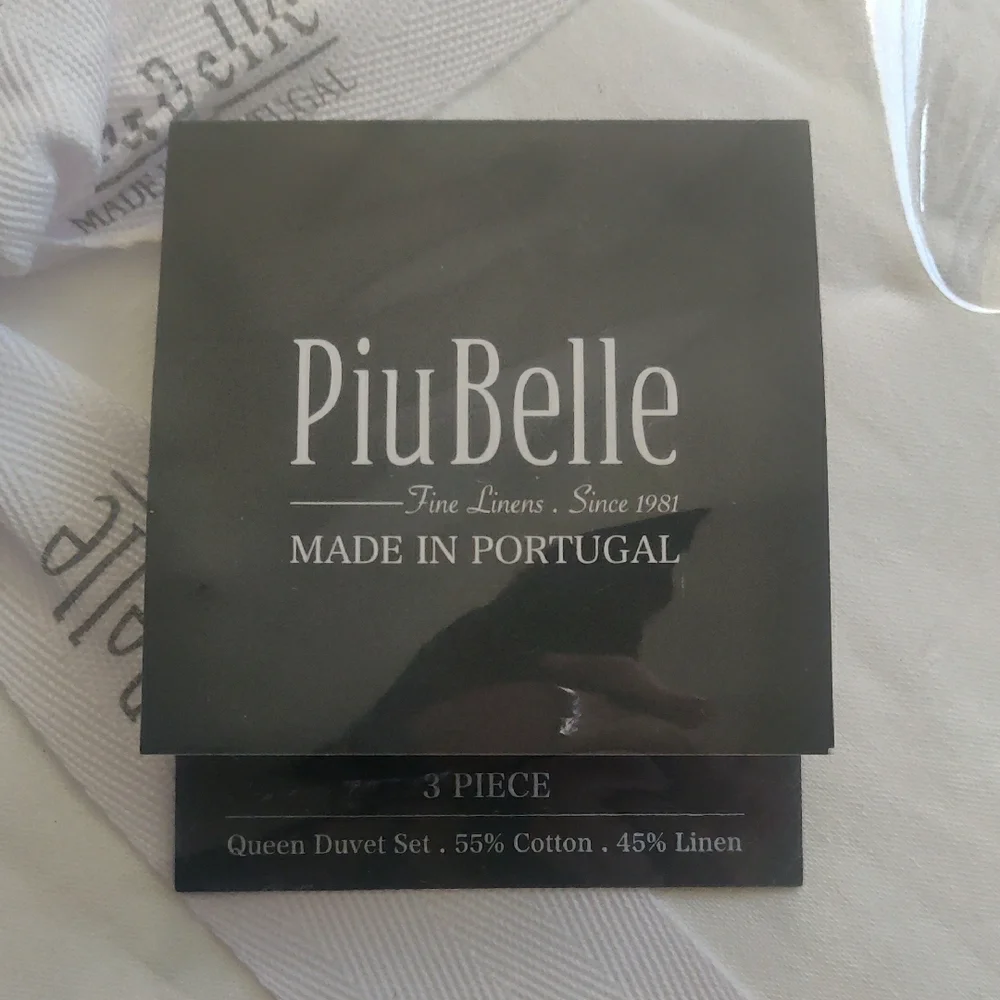 New!PiuBelle Portugal Linen Blend Queen 3-Piece Duvet Set White Sage Border Y2K